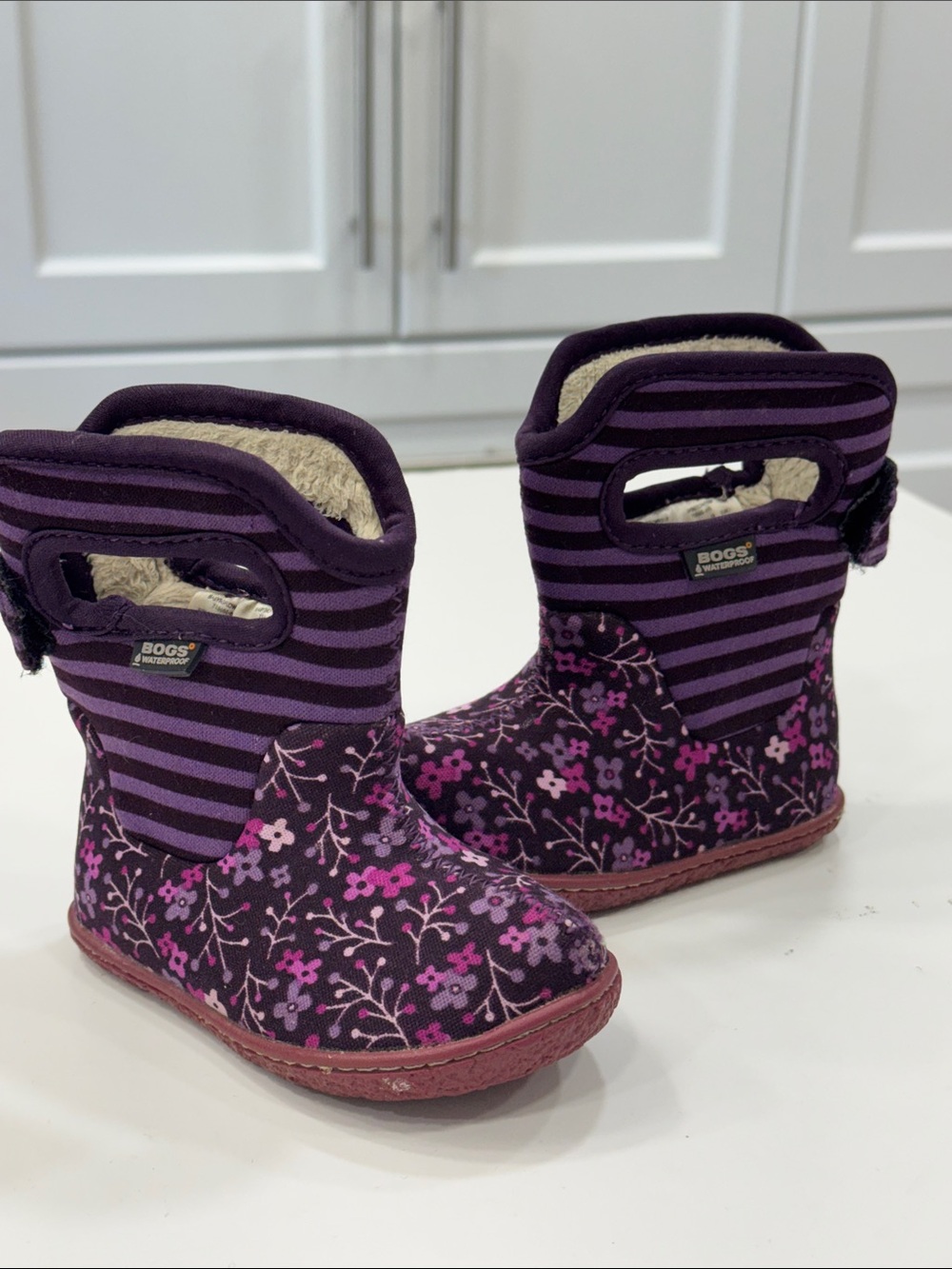 BOGS Classic Flower Stripe Junior Waterproof Boots – Infant 4 | Purple